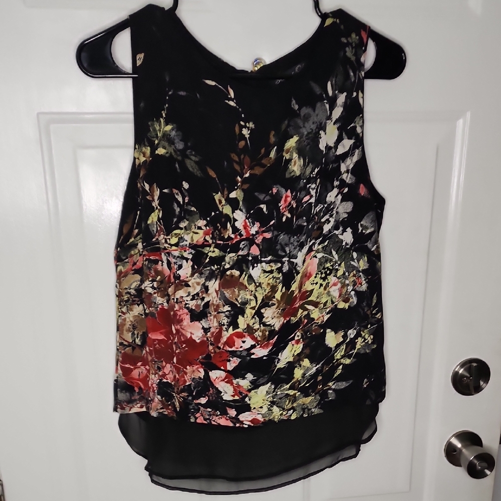 Rose & Olive Black and Pink Asymmetrical Sleeveless Blouse